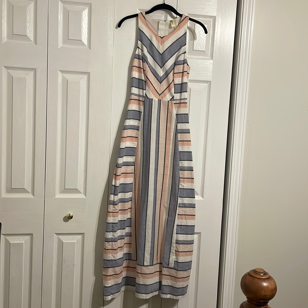 Pink and blue stripped maxi dress. Peakaboo back